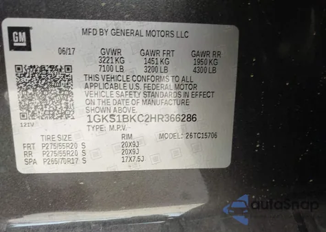 2017 GMC Yukon Slt z USA, uszkodzony, nr VIN 1GKS1BKC2HR366286